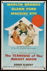 8c814 TEAHOUSE OF THE AUGUST MOON 1sh '56 art of Asian Marlon Brando, Glenn Ford & Machiko Kyo!