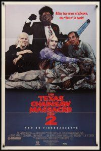 8c827 TEXAS CHAINSAW MASSACRE PART 2 video 1sh '86 Tobe Hooper horror sequel, great cast portrait!