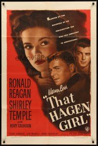 8c829 THAT HAGEN GIRL 1sh '47 great close images of Ronald Reagan & grown up Shirley Temple!