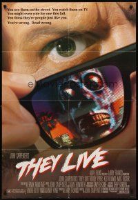 8c835 THEY LIVE DS 1sh '88 Rowdy Roddy Piper, John Carpenter, cool horror image!