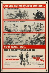 8c009 THUNDERBALL/YOU ONLY LIVE TWICE 1sh '71 Sean Connery's two biggest James Bonds of all!