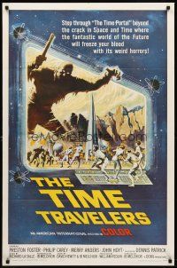 8c851 TIME TRAVELERS 1sh '64 cool Reynold Brown sci-fi art of the crack in space and time!