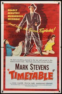 8c852 TIMETABLE 1sh '56 Mark Stevens, Felicia Farr, deadly minutes, murderous seconds!