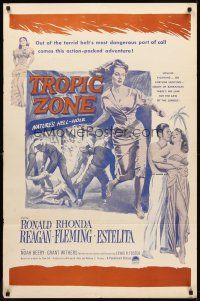 8c878 TROPIC ZONE 1sh R50s Ronald Reagan romancing Rhonda Fleming, plus sexy Estelita!