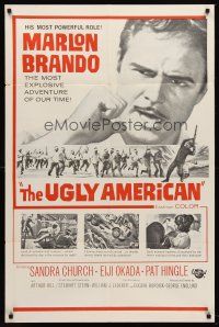 8c891 UGLY AMERICAN military 1sh '63 artwork of Marlon Brando & Eiji Okada with explosives!