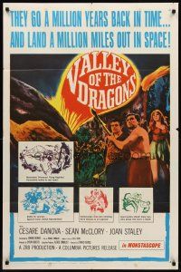 8c906 VALLEY OF THE DRAGONS 1sh '61 Jules Verne, dinosaurs & giant spiders in a world time forgot!