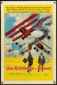 8c925 VON RICHTHOFEN & BROWN 1sh '71 cool artwork of WWI airplanes in dogfight!