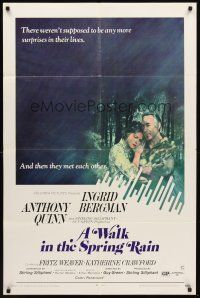 8c928 WALK IN THE SPRING RAIN 1sh '70 romantic art of Anthony Quinn & Ingrid Bergman!