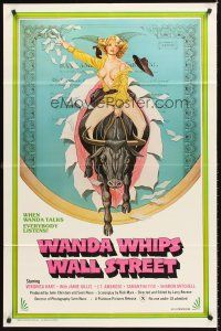 8c929 WANDA WHIPS WALL STREET 1sh '82 great Tom Tierney art of Veronica Hart riding bull, x-rated!