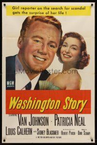 8c935 WASHINGTON STORY 1sh '52 great close up image of Van Johnson & Patricia Neal!