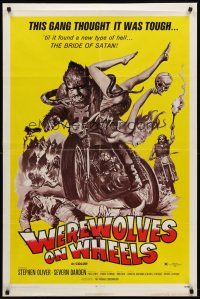 8c944 WEREWOLVES ON WHEELS 1sh '71 great artwork of wolfman biker on motorcycle by Joseph Smith!