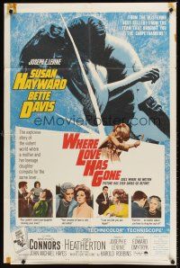 8c951 WHERE LOVE HAS GONE 1sh '64 Susan Hayward, Bette Davis, trashy Harold Robbins!