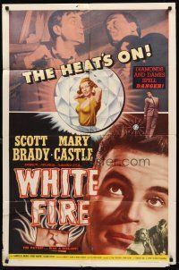 8c953 WHITE FIRE 1sh '53 Three Steps to the Gallows, diamonds & dames spell danger!