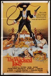 8c957 WICKED LADY 1sh '83 Michael Winner, cool art of Faye Dunaway w/pistol and whip!