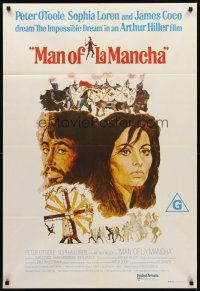 8d523 MAN OF LA MANCHA Aust 1sh '72 Peter O'Toole, Sophia Loren, cool Ted CoConis art!