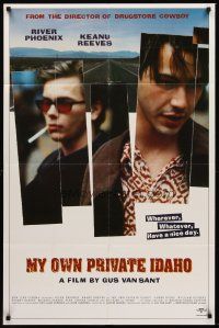 8d524 MY OWN PRIVATE IDAHO Aust 1sh '91 close up of smoking River Phoenix & Keanu Reeves!