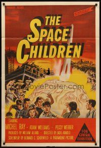 8d537 SPACE CHILDREN Aust 1sh '58 Jack Arnold, sci-fi art of kids, rocket & giant alien brain!