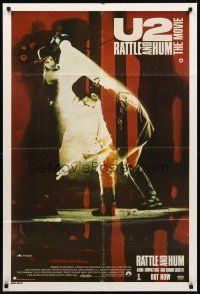 8d545 U2 RATTLE & HUM Aust 1sh '88 image of Irish rockers Bono & The Edge performing on stage!