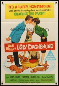 8d547 UGLY DACHSHUND Aust 1sh '66 Walt Disney, great art of Great Dane with wiener dogs!