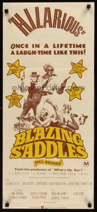 8d595 BLAZING SADDLES Aust daybill '74 classic Mel Brooks western, wacky different art!