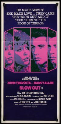 8d596 BLOW OUT Aust daybill '81 John Travolta, Nancy Allen, Brian De Palma, different image!