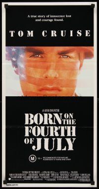 8d599 BORN ON THE FOURTH OF JULY Aust daybill '89 Oliver Stone, great patriotic image of Tom Cruise!