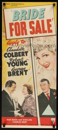 8d605 BRIDE FOR SALE Aust daybill '49 Claudette Colbert, Robert Young, George Brent, stone litho!