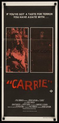 8d616 CARRIE Aust daybill R80s Stephen King, Sissy Spacek before and after bloodbath at the prom!