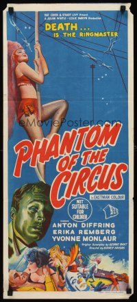 8d625 CIRCUS OF HORRORS Aust daybill '60 different sexy trapeze stone litho, Phantom of the Circus!