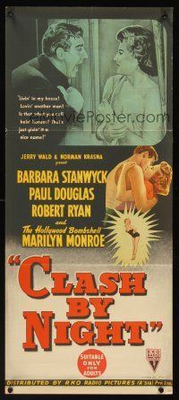 8d626 CLASH BY NIGHT Aust daybill '52 Fritz Lang, Hollywood Bombshell Marilyn Monroe shown!