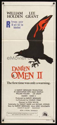 8d639 DAMIEN OMEN II Aust daybill '78 cool art of demonic crow, the first time was only a warning!