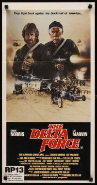 8d654 DELTA FORCE Aust daybill '86 cool art of Chuck Norris & Lee Marvin firing guns by S. Watts!
