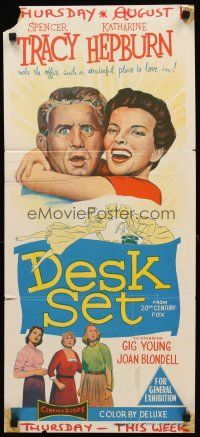 8d656 DESK SET Aust daybill '57 Spencer Tracy & Katharine Hepburn make the office a wonderful place!