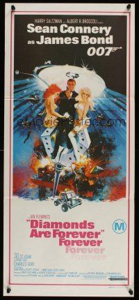 8d657 DIAMONDS ARE FOREVER Aust daybill '71 art of Sean Connery as James Bond by Robert McGinnis!