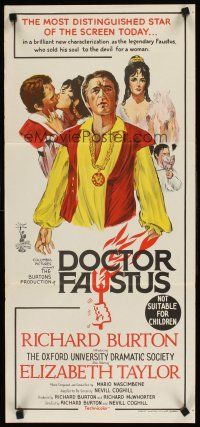 8d659 DOCTOR FAUSTUS Aust daybill '68 art of pretty Elizabeth Taylor & director & Richard Burton!