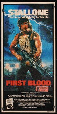 8d676 FIRST BLOOD Aust daybill '82 artwork of Sylvester Stallone as John Rambo by Drew Struzan!