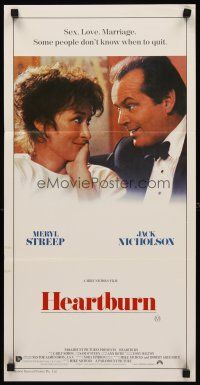 8d706 HEARTBURN Aust daybill '86 c/u of Jack Nicholson & Meryl Streep, directed by Mike Nichols!