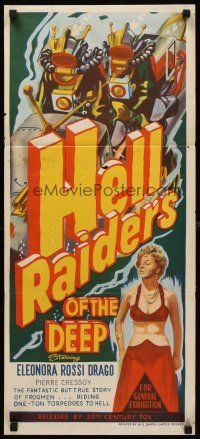 8d709 HELL RAIDERS OF THE DEEP Aust daybill '54 stone litho of Italian frogmen in diving suits!