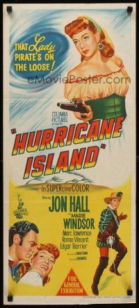 8d716 HURRICANE ISLAND Aust daybill '51 great stone litho of lady pirate Marie Windsor!