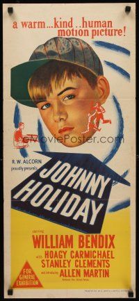 8d738 JOHNNY HOLIDAY Aust daybill '50 introducing Allen Martin, a warm, kind, human motion picture!