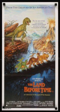 8d751 LAND BEFORE TIME Aust daybill '88 Steven Spielberg, George Lucas, dinosaur cartoon!