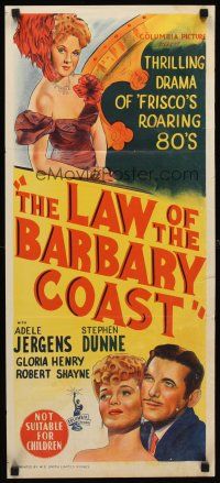 8d755 LAW OF THE BARBARY COAST Aust daybill '49 thrilling drama of Frisco's roaring 80s!