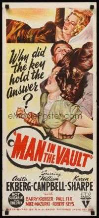 8d773 MAN IN THE VAULT Aust daybill '56 two-timing bad sexy Anita Ekberg, diffferent stone litho!