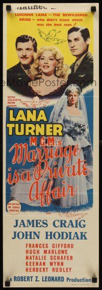8d781 MARRIAGE IS A PRIVATE AFFAIR Aust daybill '44 beautiful young glamorous Lana Turner!