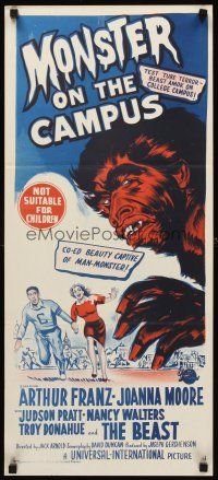 8d790 MONSTER ON THE CAMPUS Aust daybill '58 stone litho of beast amok at college!