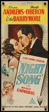 8d800 NIGHT SONG Aust daybill '48 different stone litho of Dana Andrews & pretty Merle Oberon!