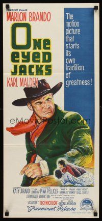 8d808 ONE EYED JACKS Aust daybill '61 great stone litho of star & director Marlon Brando!