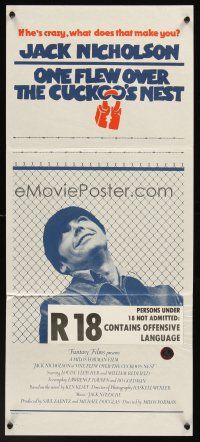 8d809 ONE FLEW OVER THE CUCKOO'S NEST Aust daybill '76 great c/u of Jack Nicholson, Forman classic