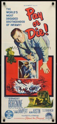 8d816 PAY OR DIE Aust daybill '60 cool stone litho of Ernest Borgnine, Marty vs the Mafia!