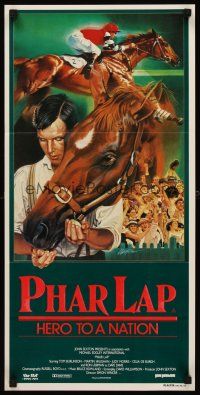 8d821 PHAR LAP Aust daybill '84 Australian horse racing, cool Clinton artwork!